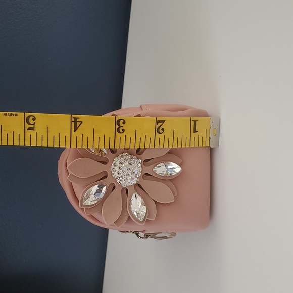 Pink Mini Backpack Bag Charm – Coin Purse Keychain – Bejeled Flower - Picture 10 of 12